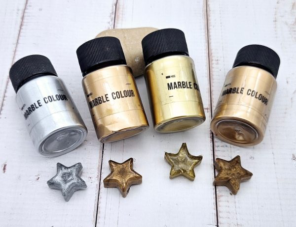 WSH202 4 flacons de pigments métalliques pour résine – Or, Argent, Bronze Doré & Bronze Chaud (5g chacun)