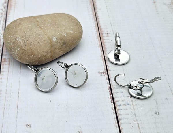 10 dormeuses acier inoxydable plateau cabochon 12mm