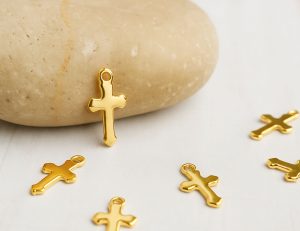 10 breloques croix religion 12mm acier inoxydable doré